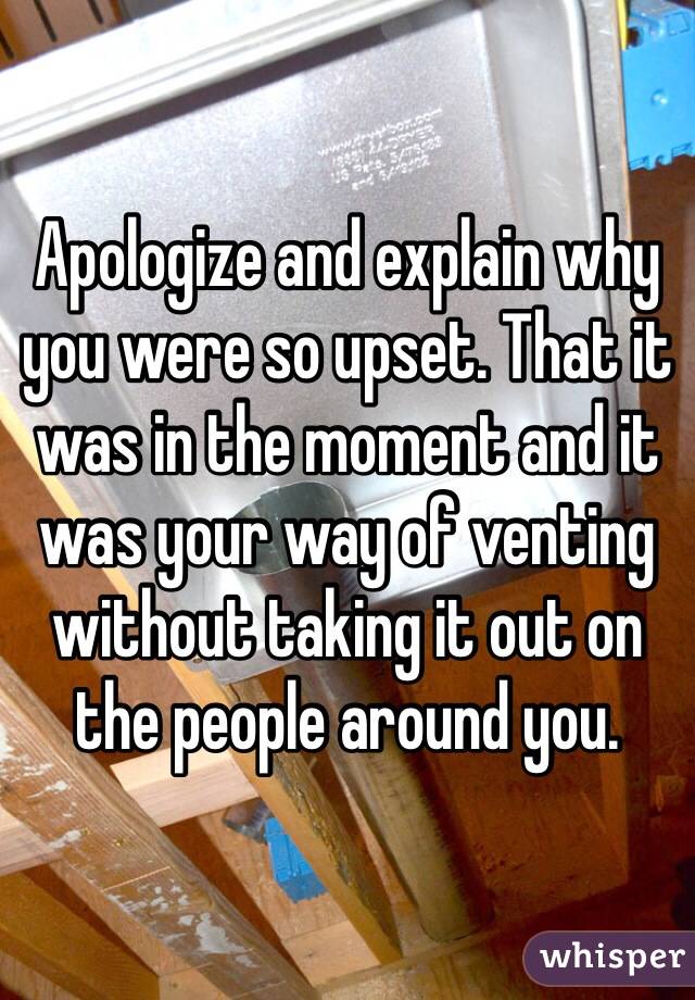 Apologize and explain why you were so upset. That it was in the moment and it was your way of venting without taking it out on the people around you.