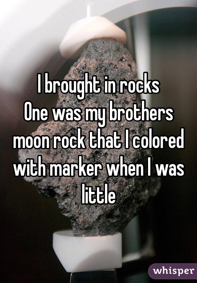 I brought in rocks
One was my brothers moon rock that I colored with marker when I was little 