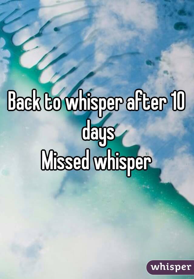 Back to whisper after 10 days
Missed whisper