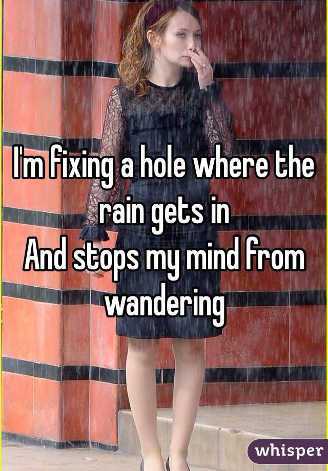 I'm fixing a hole where the rain gets in
And stops my mind from wandering
