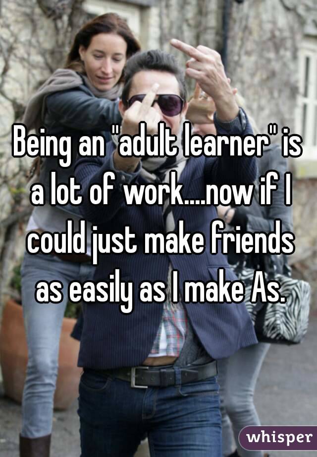 Being an "adult learner" is a lot of work....now if I could just make friends as easily as I make As.