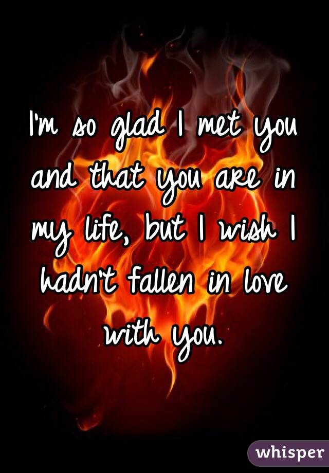 I'm so glad I met you and that you are in my life, but I wish I hadn't fallen in love with you.