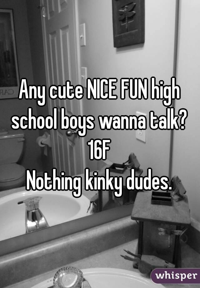 Any cute NICE FUN high school boys wanna talk? 
16F
Nothing kinky dudes.