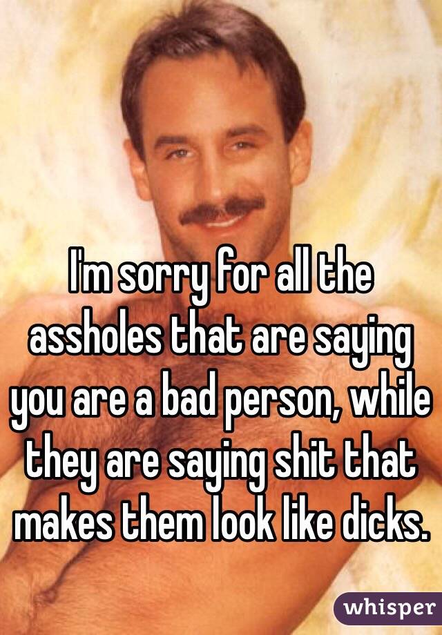 I'm sorry for all the assholes that are saying you are a bad person, while they are saying shit that makes them look like dicks. 