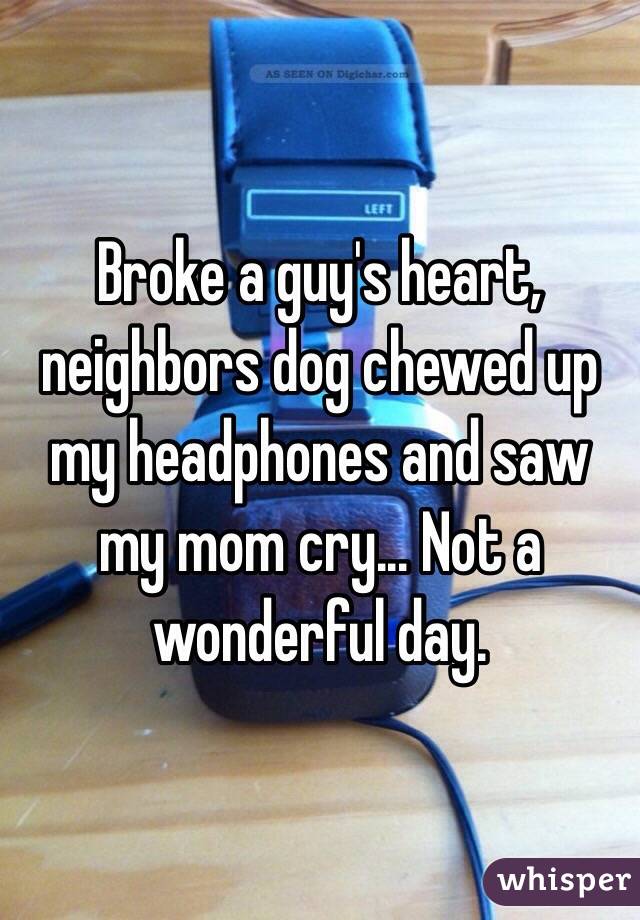 Broke a guy's heart, neighbors dog chewed up my headphones and saw my mom cry... Not a wonderful day. 