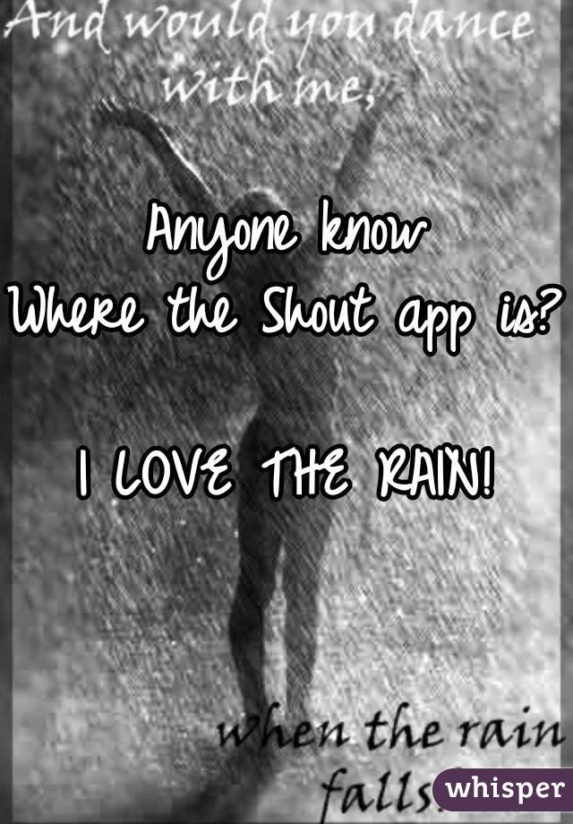 Anyone know
Where the Shout app is?

I LOVE THE RAIN!