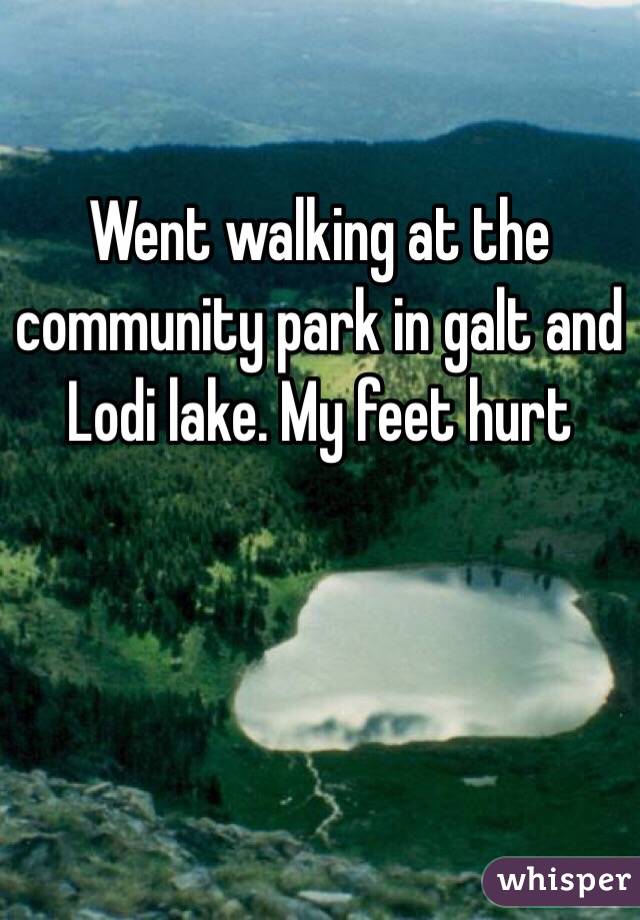 Went walking at the community park in galt and Lodi lake. My feet hurt