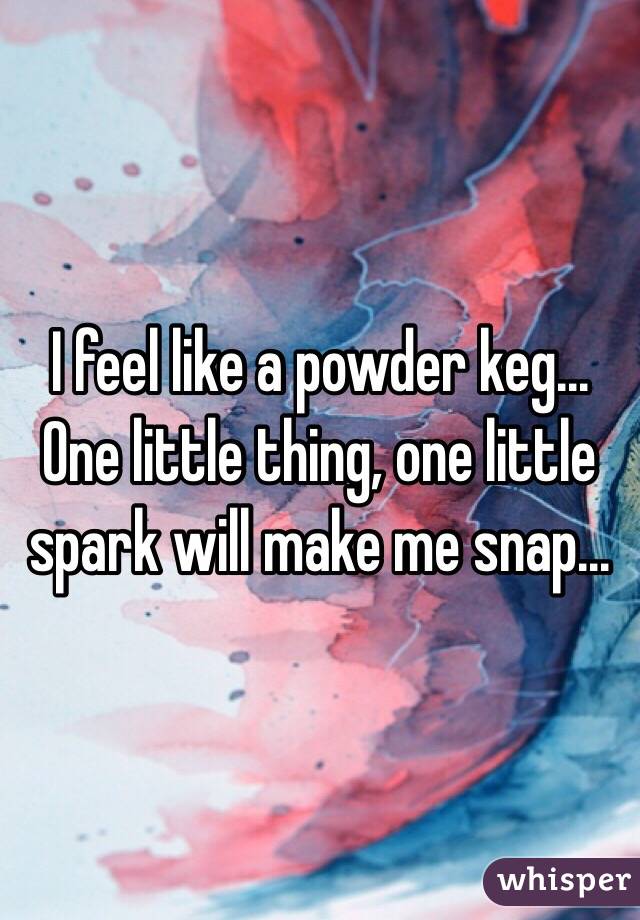 I feel like a powder keg... One little thing, one little spark will make me snap...