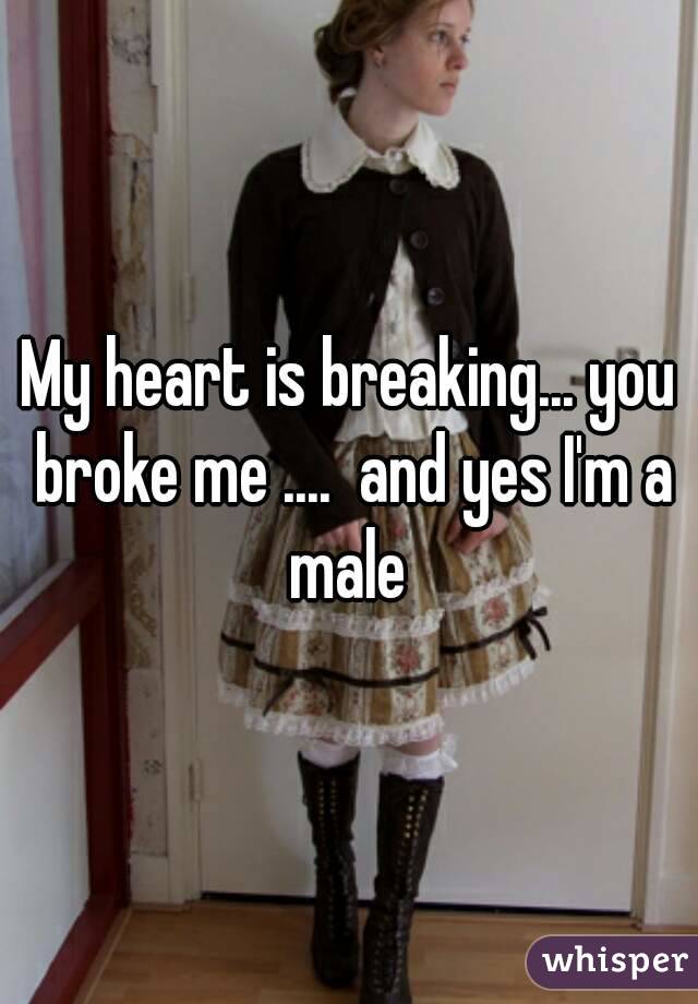 My heart is breaking... you broke me ....  and yes I'm a male 