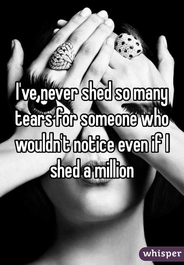 I've never shed so many tears for someone who wouldn't notice even if I shed a million 