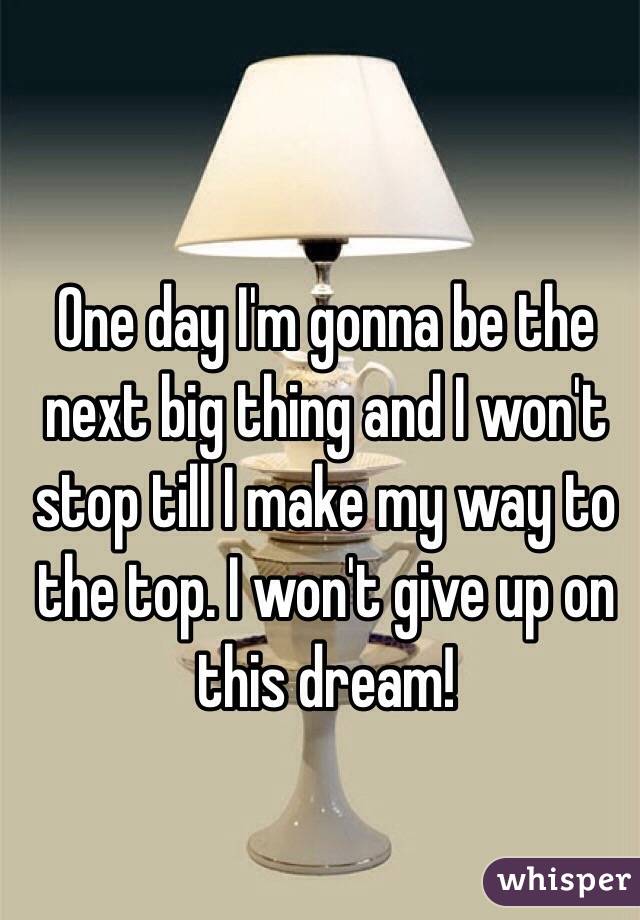One day I'm gonna be the next big thing and I won't stop till I make my way to the top. I won't give up on this dream!