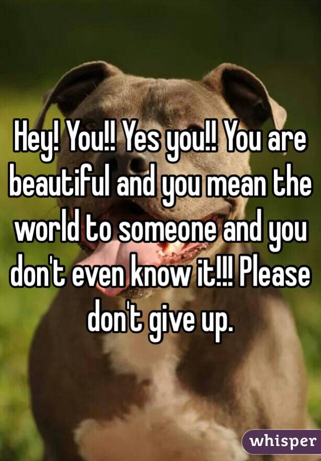Hey! You!! Yes you!! You are beautiful and you mean the world to someone and you don't even know it!!! Please don't give up.