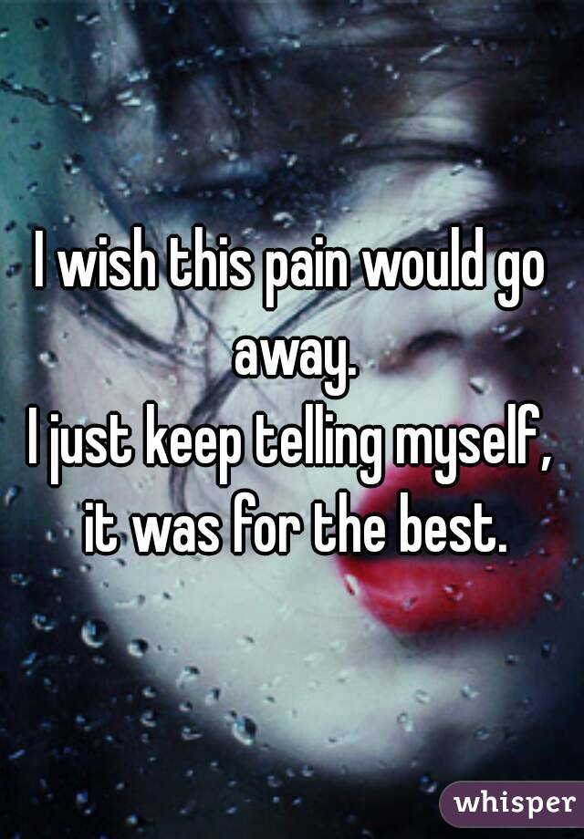 I wish this pain would go away.
I just keep telling myself, it was for the best.