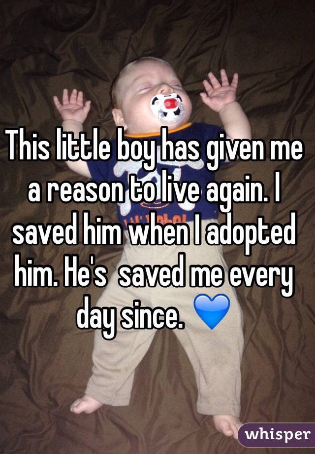 This little boy has given me a reason to live again. I saved him when I adopted him. He's  saved me every day since. 💙