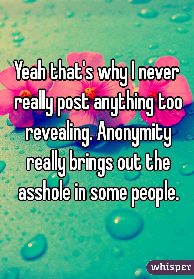 Yeah that's why I never really post anything too revealing. Anonymity really brings out the asshole in some people.