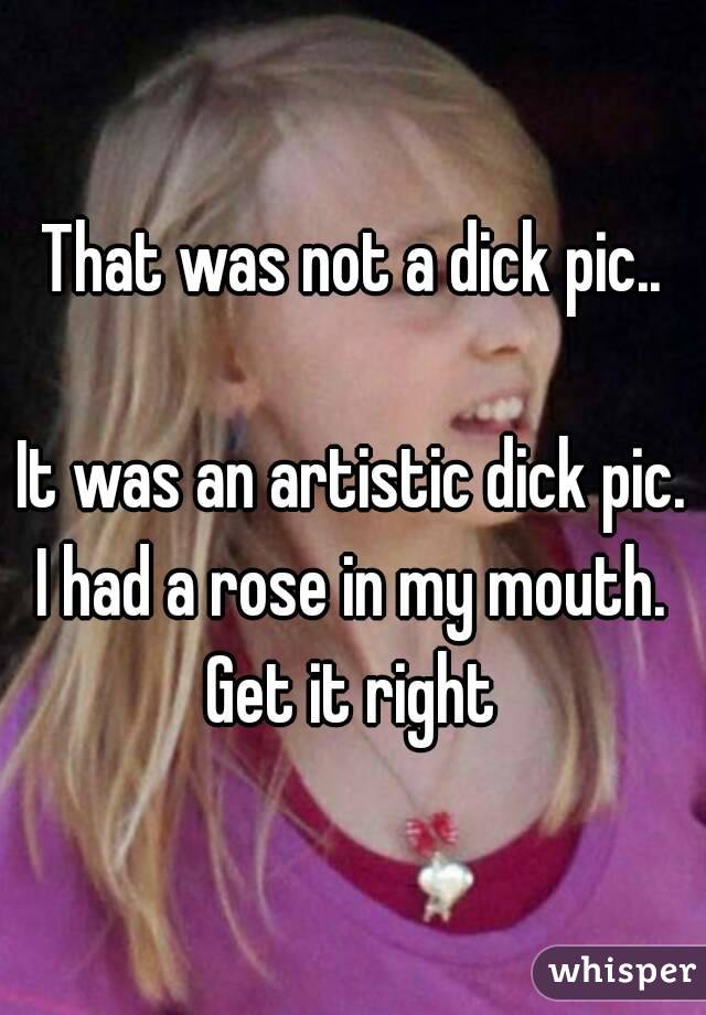 That was not a dick pic..

It was an artistic dick pic.
I had a rose in my mouth.
Get it right