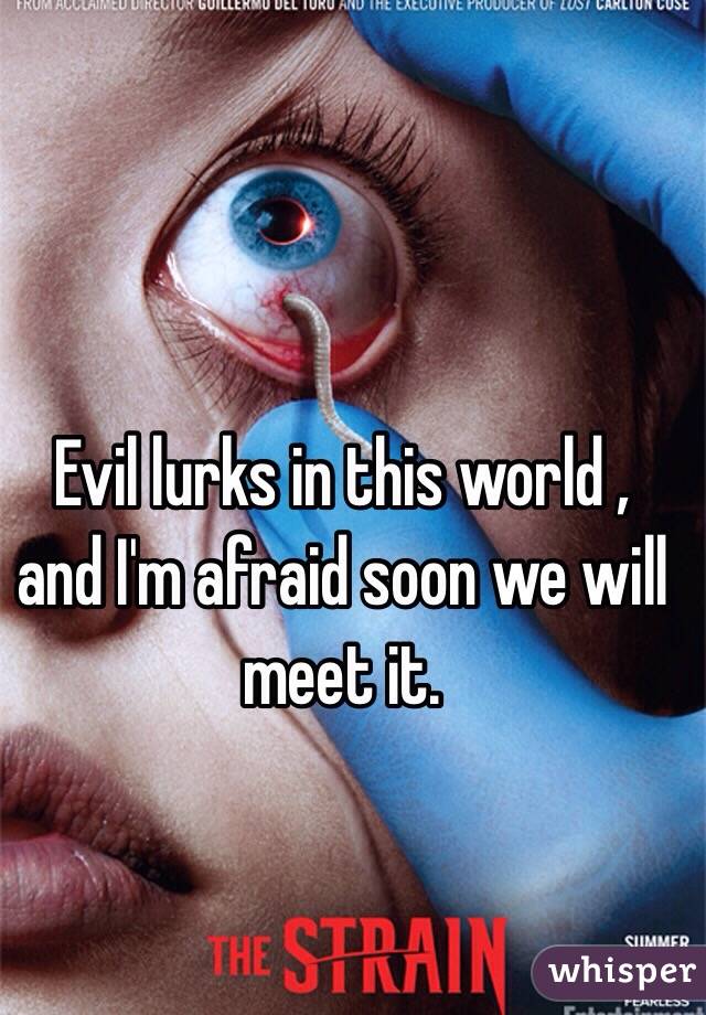 Evil lurks in this world , and I'm afraid soon we will meet it. 