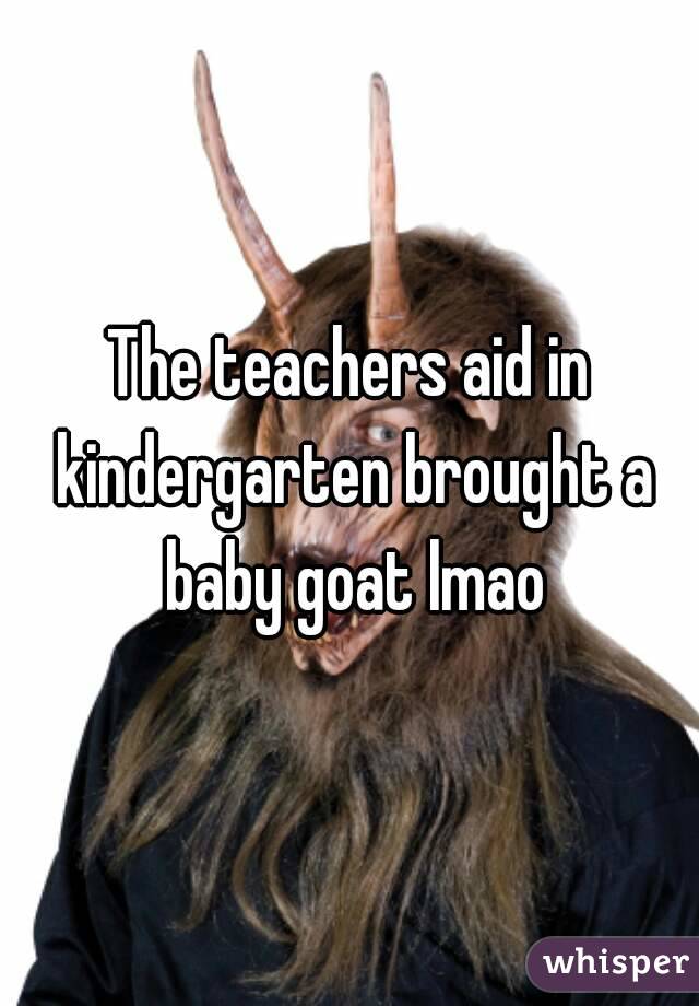 The teachers aid in kindergarten brought a baby goat lmao
