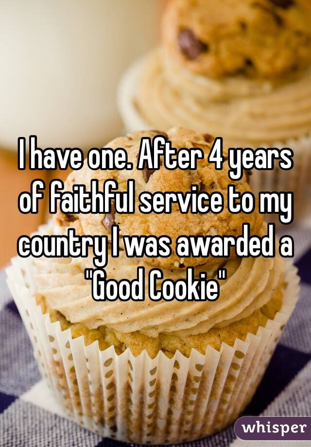 I have one. After 4 years of faithful service to my country I was awarded a "Good Cookie" 