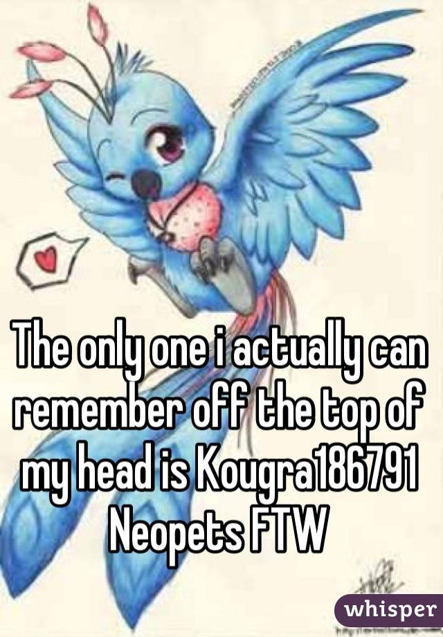 The only one i actually can remember off the top of my head is Kougra186791
Neopets FTW