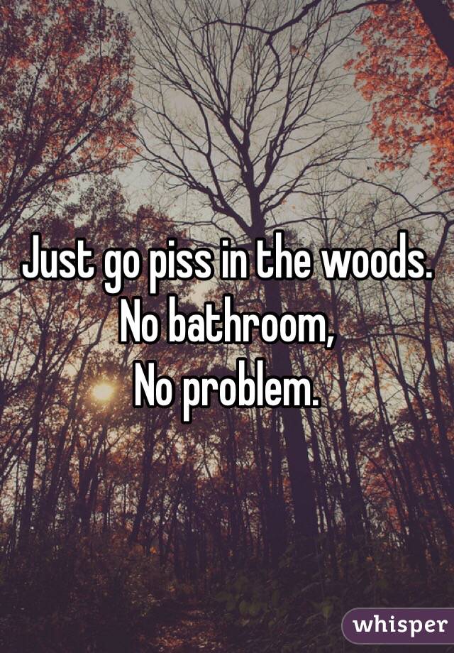 Just go piss in the woods. 
No bathroom,
No problem. 