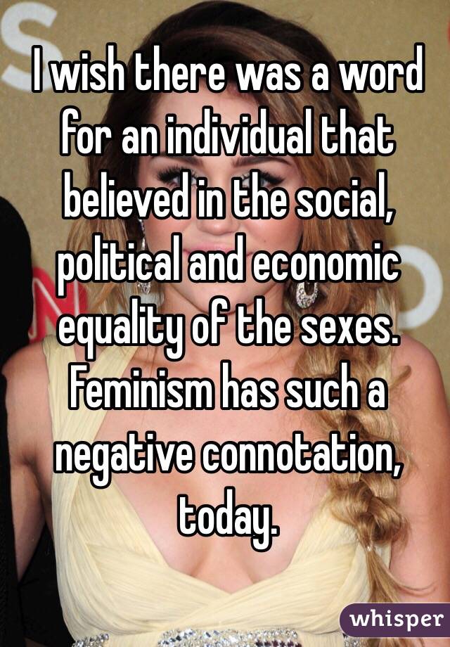 I wish there was a word for an individual that believed in the social, political and economic equality of the sexes. Feminism has such a negative connotation, today. 