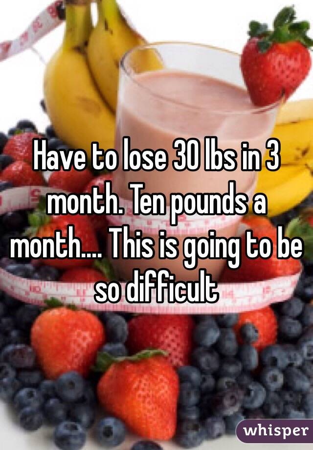 Have to lose 30 lbs in 3 month. Ten pounds a month.... This is going to be so difficult