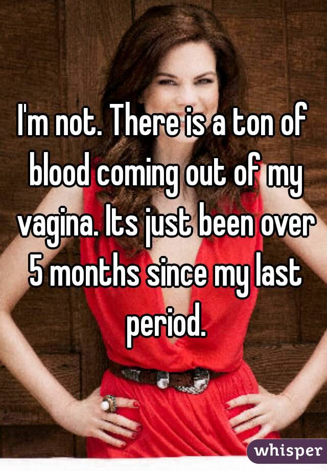 I'm not. There is a ton of blood coming out of my vagina. Its just been over 5 months since my last period.