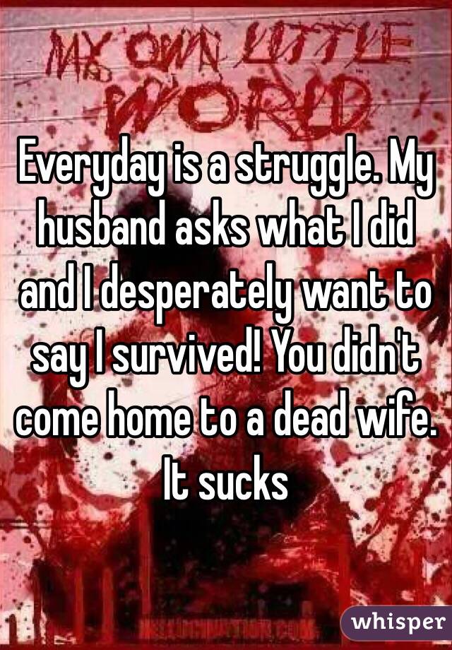 Everyday is a struggle. My husband asks what I did and I desperately want to say I survived! You didn't come home to a dead wife. It sucks 