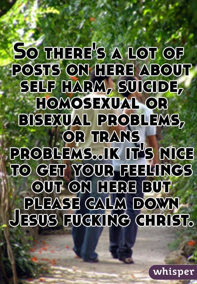 So there's a lot of posts on here about self harm, suicide, homosexual or bisexual problems, or trans problems..ik it's nice to get your feelings out on here but please calm down Jesus fucking christ.