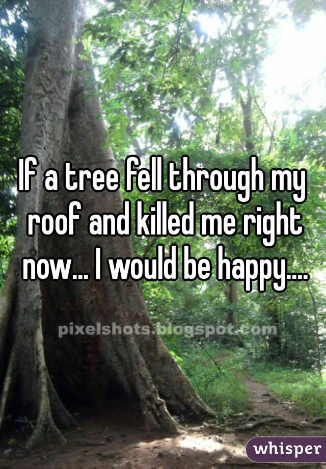 If a tree fell through my roof and killed me right now... I would be happy....