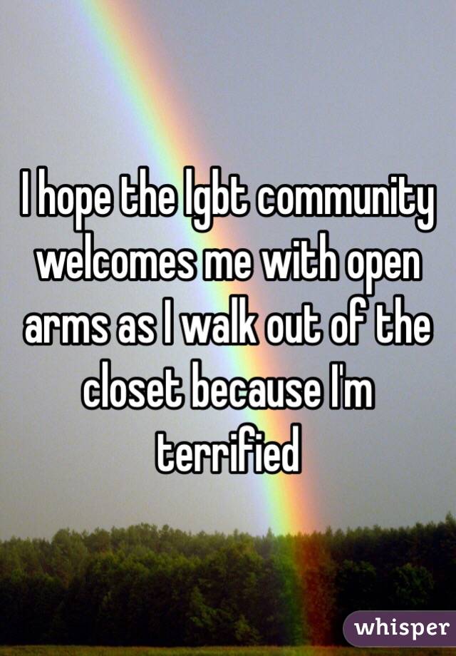 I hope the lgbt community welcomes me with open arms as I walk out of the closet because I'm terrified 