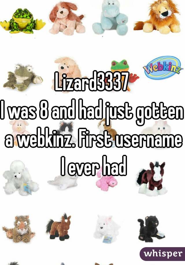 Lizard3337
I was 8 and had just gotten a webkinz. First username I ever had