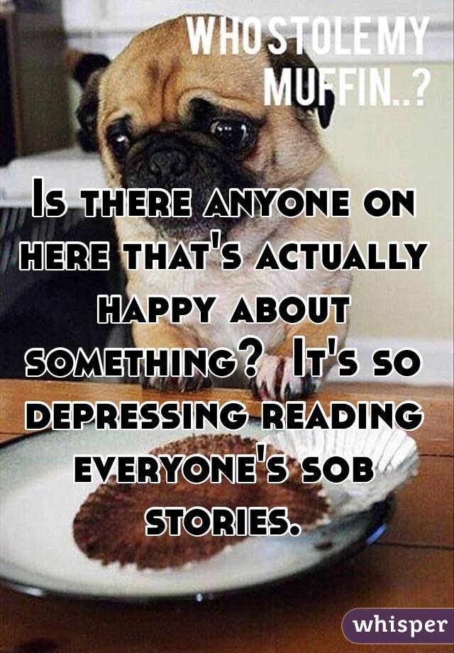 Is there anyone on here that's actually happy about something?  It's so depressing reading everyone's sob stories. 