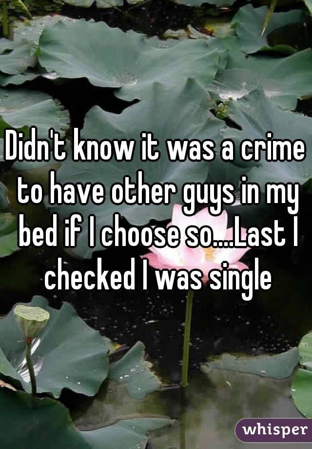 Didn't know it was a crime to have other guys in my bed if I choose so....Last I checked I was single