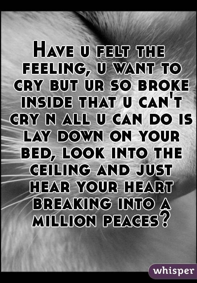 Have u felt the feeling, u want to cry but ur so broke inside that u can't cry n all u can do is lay down on your bed, look into the ceiling and just hear your heart breaking into a million peaces?