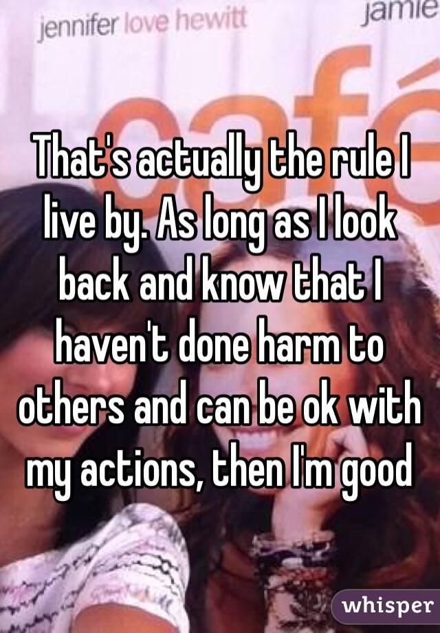 That's actually the rule I live by. As long as I look back and know that I haven't done harm to others and can be ok with my actions, then I'm good 