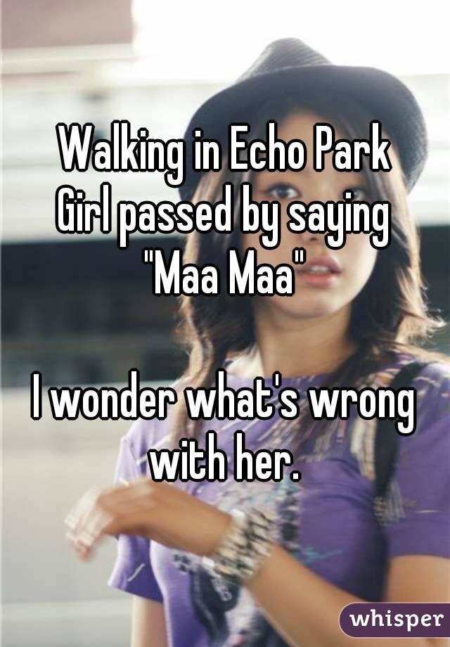 Walking in Echo Park
Girl passed by saying
"Maa Maa"

I wonder what's wrong with her. 