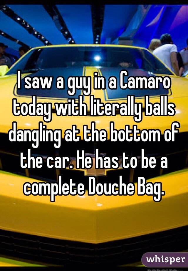 I saw a guy in a Camaro today with literally balls dangling at the bottom of the car. He has to be a complete Douche Bag. 
 