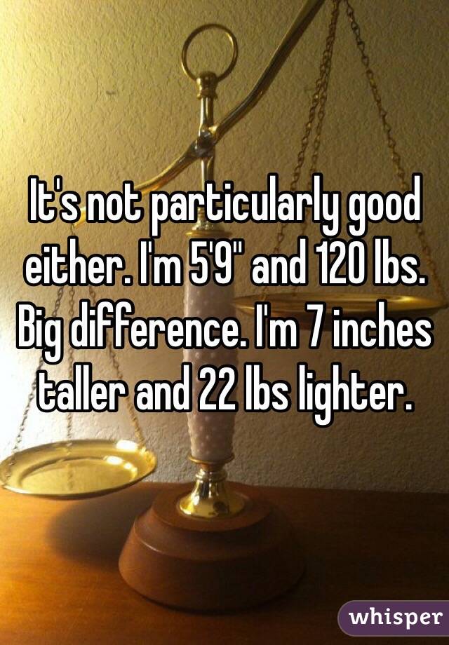 It's not particularly good either. I'm 5'9" and 120 lbs. Big difference. I'm 7 inches taller and 22 lbs lighter.