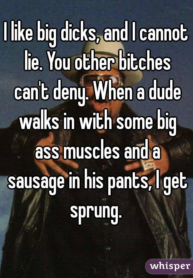 I like big dicks, and I cannot lie. You other bitches can't deny. When a dude walks in with some big ass muscles and a sausage in his pants, I get sprung. 
