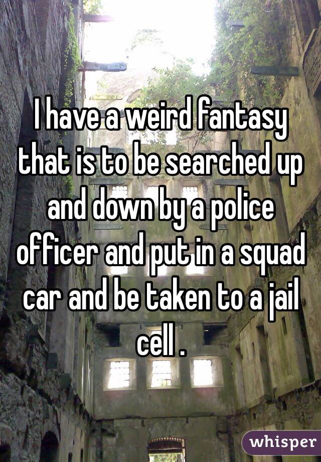 I have a weird fantasy that is to be searched up and down by a police officer and put in a squad car and be taken to a jail cell . 