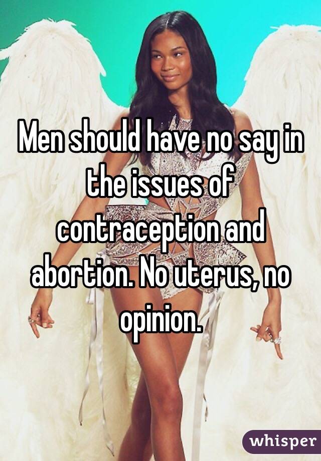 Men should have no say in the issues of contraception and abortion. No uterus, no opinion. 