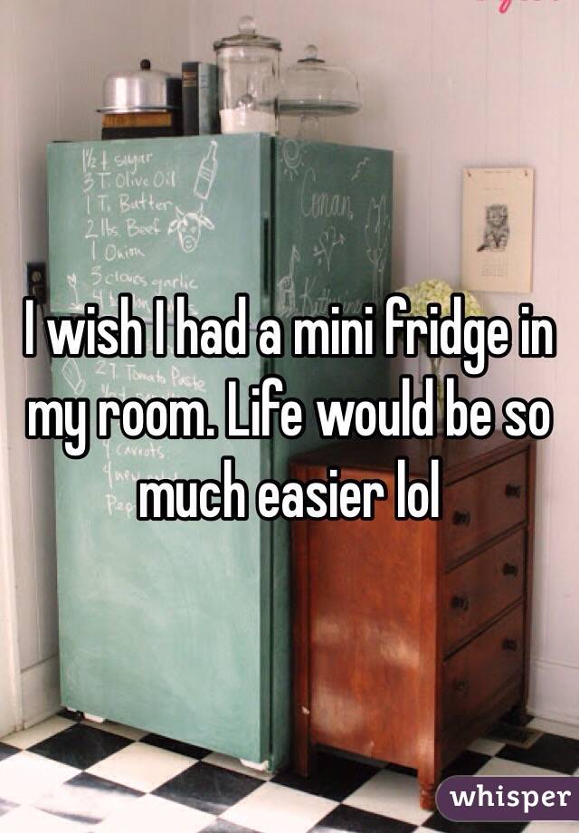 I wish I had a mini fridge in my room. Life would be so much easier lol