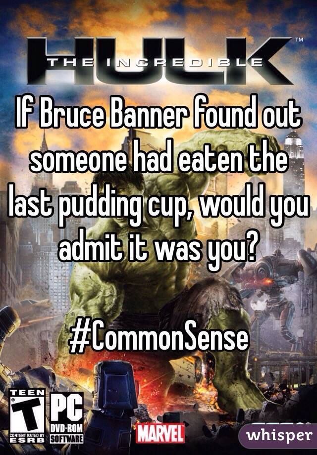 If Bruce Banner found out someone had eaten the last pudding cup, would you admit it was you? 

#CommonSense