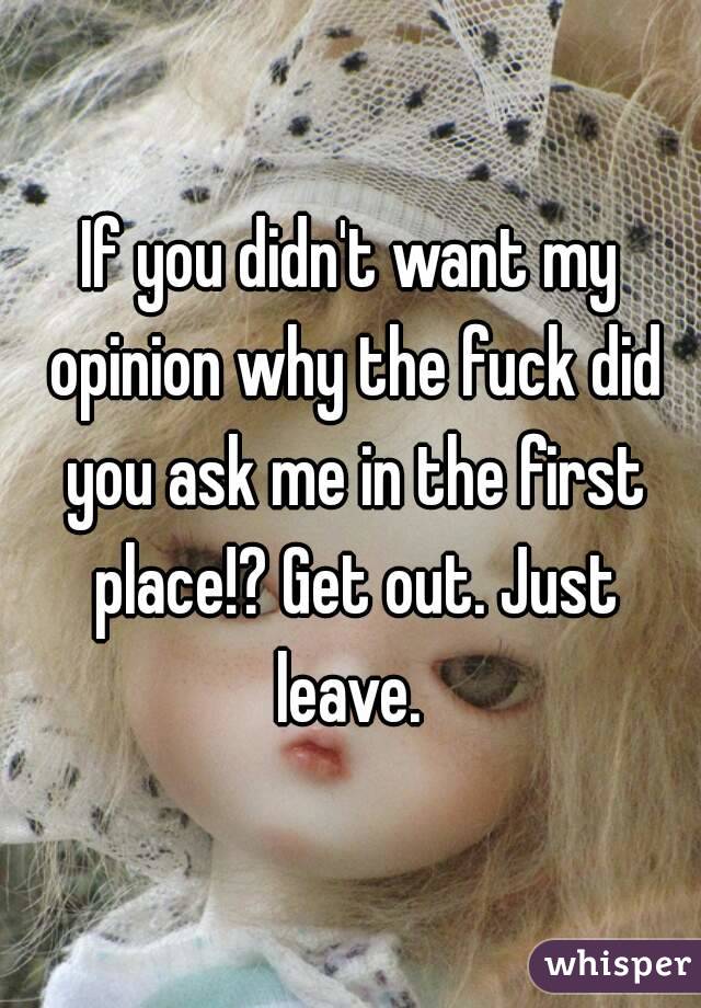 If you didn't want my opinion why the fuck did you ask me in the first place!? Get out. Just leave. 