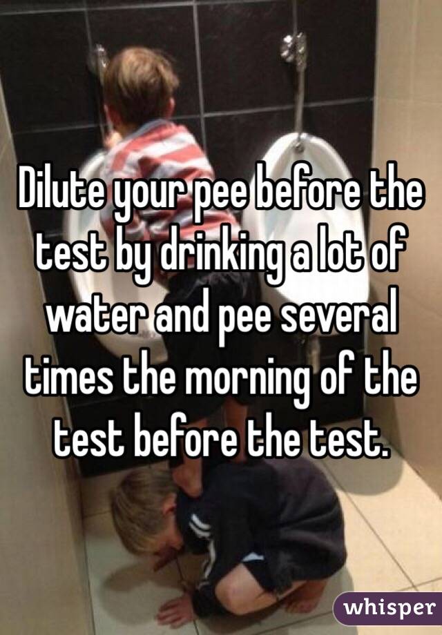Dilute your pee before the test by drinking a lot of water and pee several times the morning of the test before the test. 