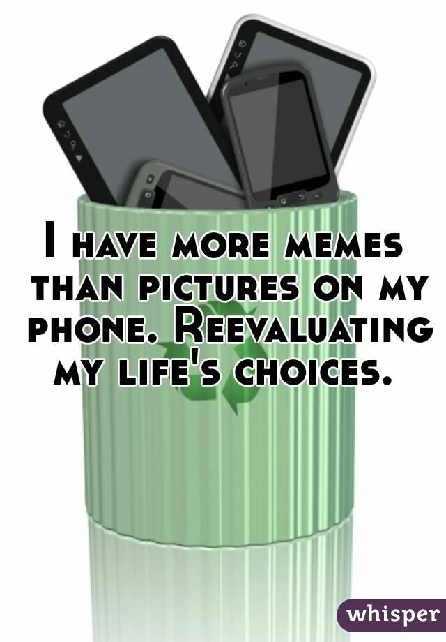I have more memes than pictures on my phone. Reevaluating my life's choices. 