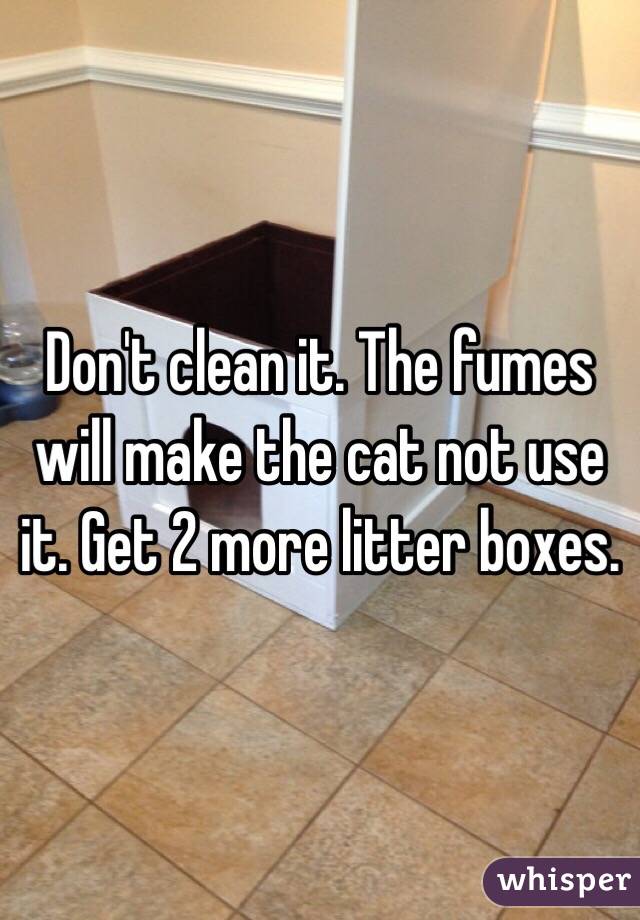 Don't clean it. The fumes will make the cat not use it. Get 2 more litter boxes. 