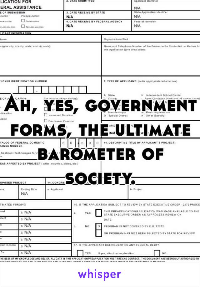 Ah, yes, government forms, the ultimate barometer of society.